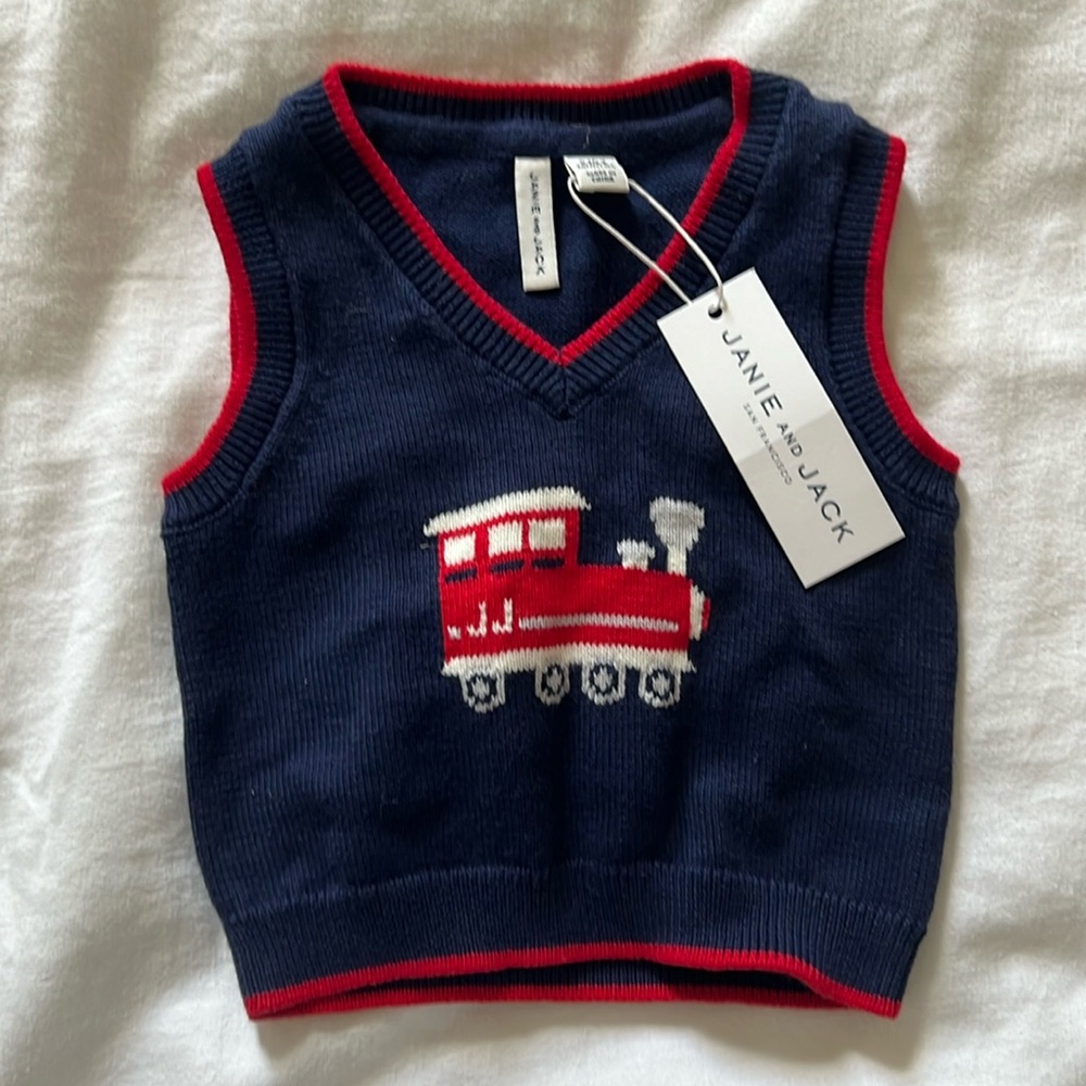 NWT Janie and Jack train sweater vest 0-3 months